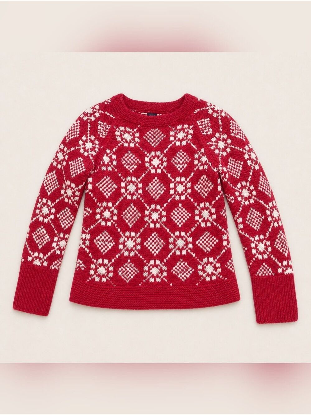 American Eagle Outfitters Red Fair Isle Crewneck Sweater Women's Large 100% Wool